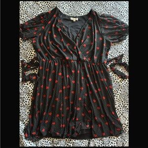 Unknown Brand Black Polka Dot Top with Red Floral Print